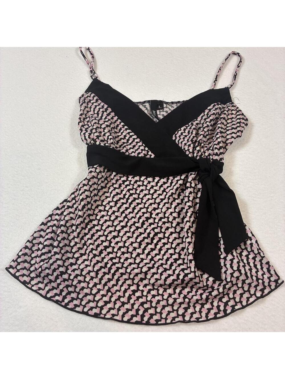 Vintage pink babydoll sleeveless top with black trim and tie Trixxi size large